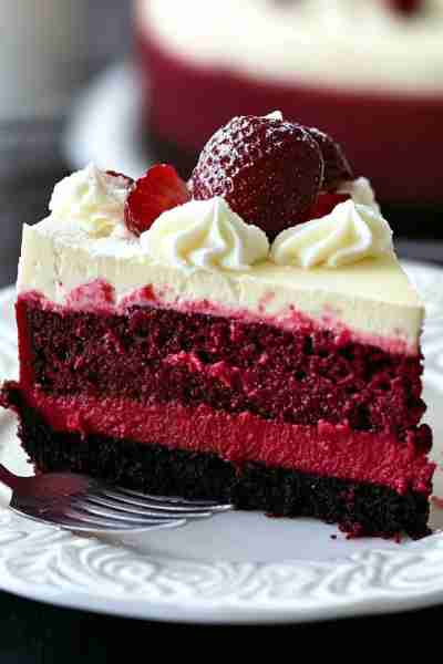 Strawberry Red Velvet Cheesecake 😍😍 Ingredients: For the Red Velvet Cake Layer: 1 ½ cups all-purpo...