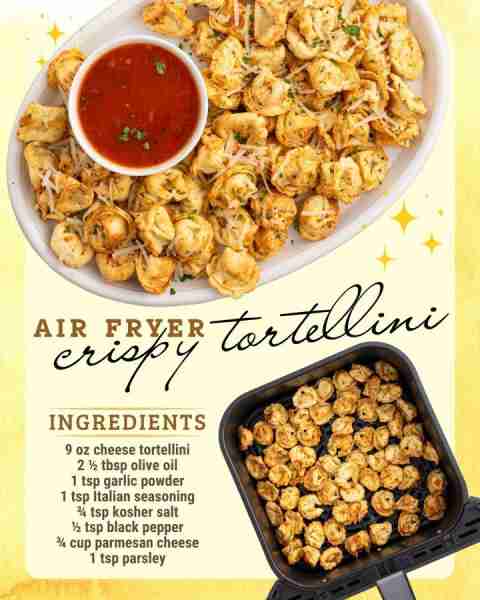Air Fryer Tortellini! Check the comments for full recipe Ingredients 9 ounces refrigerated cheese to...