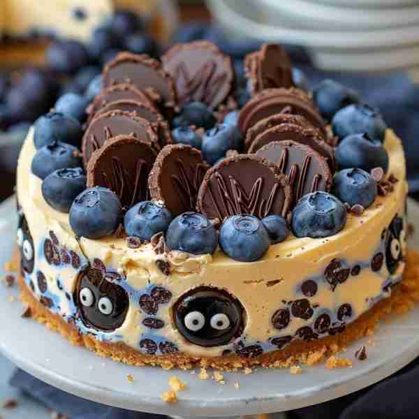 Decadent Cookie Monster Cheesecake Ingredients: For the Crust: 2 cups crushed chocolate chip cookies...