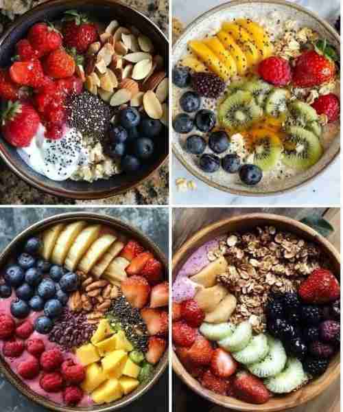 Light Dinners with Yogurt and Fruits 🥝🍓🫐🍌🥣 ✅ Yogurt with cereal and kiwi 🥝, blueberries 🫐 ✅...