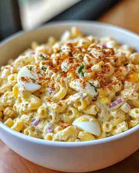 Deviled Egg Macaroni Salad** 🍳🥗🍝 This is *the* side dish that disappears first at every party! Cr...