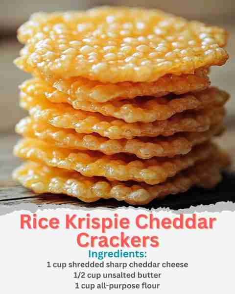 Rice Krispie Cheddar Crackers Ingredients: 1 cup shredded sharp cheddar cheese 1/2 cup unsalted butt...