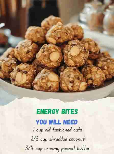 Energy Bites Servings: Approximately 12-15 bites Calories: About 150 calories per bite Ingredients...