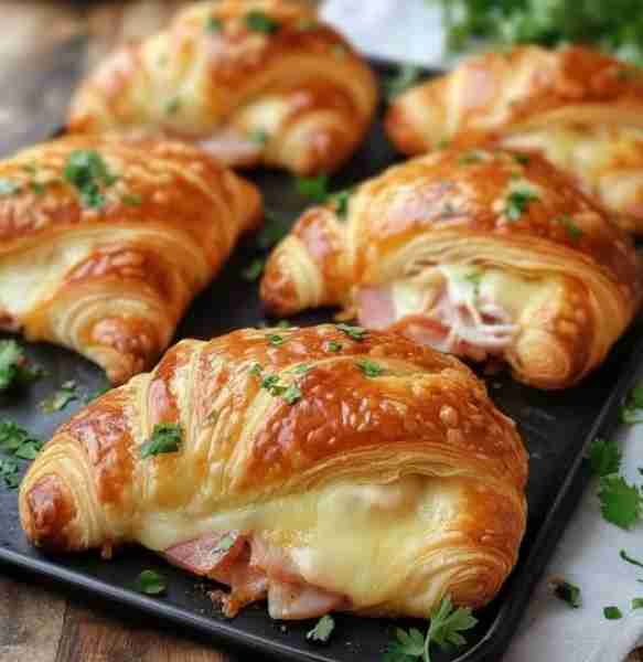 Baked Chicken Ham and Cheese Croissants