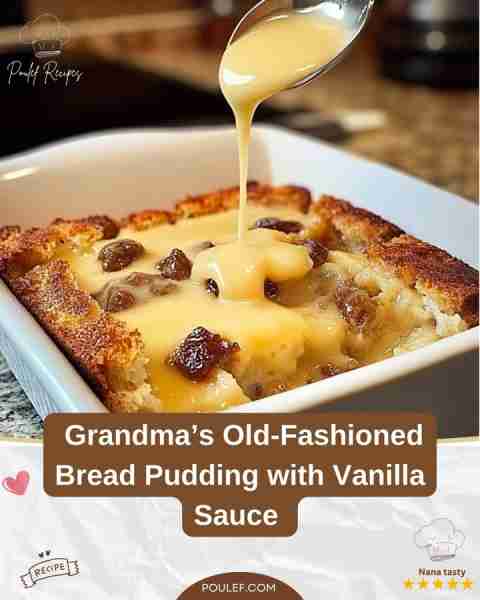 🍞 Grandma’s Old-Fashioned Bread Pudding with Vanilla Sauce 😍 Ingredients: For the Bread Pudding: -...