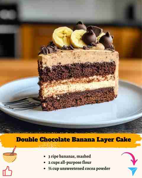 💕😋Double Chocolate Banana Layer Cake😋💕 Ingredients: For the Chocolate Banana Cake: 3 ripe banana...