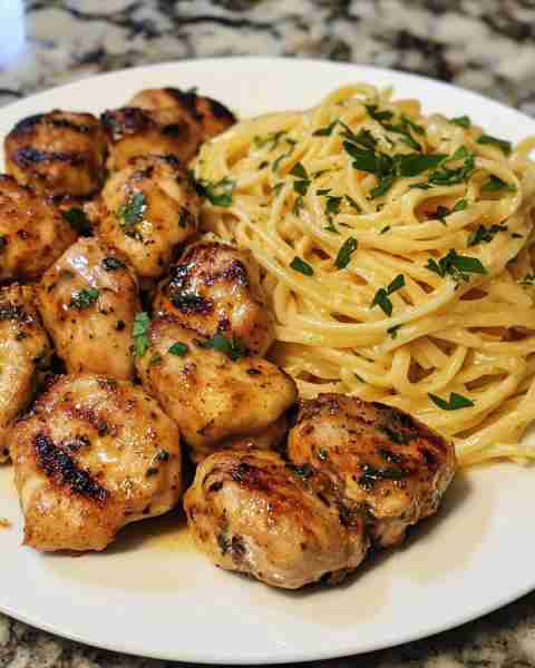 Garlic Butter Chicken bites with Zesty Lemon Parmesan Linguine Ingredients: For the Chicken: 4 bonel...
