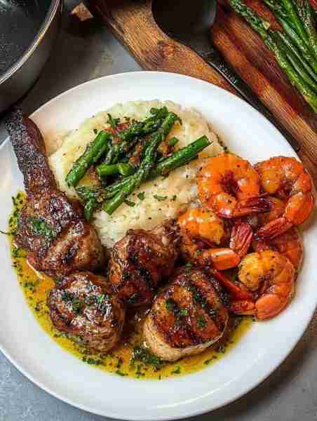 Surf & Turf Delight 🍤🥩 A rich and elegant combo for serious flavor lovers! 📝 Ingredients: 2 lamb...