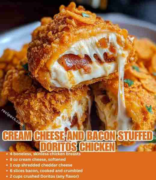 Cream Cheese & Bacon Stuffed Doritos Chicken 🧀🥓🔥 Ingredients • 4 boneless, skinless chicken brea...