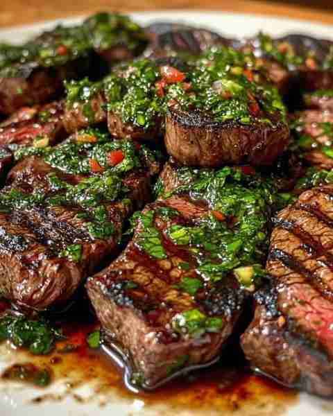 Chimichurri Grilled Steak 🥩🌿 Ingredients: For the steak: - 2 lbs steak (sirloin, ribeye, or fla...