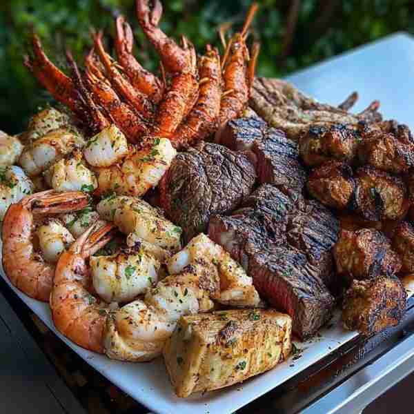 🍖 Grilled Surf and Turf Feast Recipe 🍤 Ingredients: For the Steak (2-4 pieces): 2-4 ribeye or New...