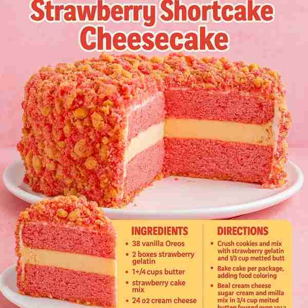🍓 Strawberry Crunch Cake Fluffy, fruity, crunchy – your new favorite crowd-pleaser! ⭐ Ingredients:...