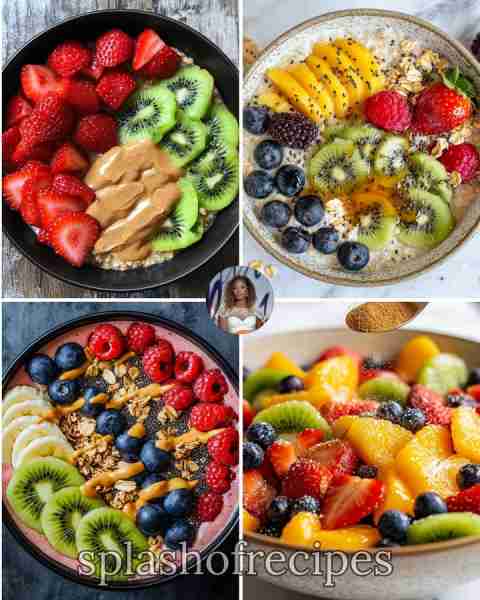 Oatmeal & Fruit Power Bowl ½ cup rolled oats, cooked 🍚 ½ cup almond milk 🥛 Strawberries 🍓 & kiwi...