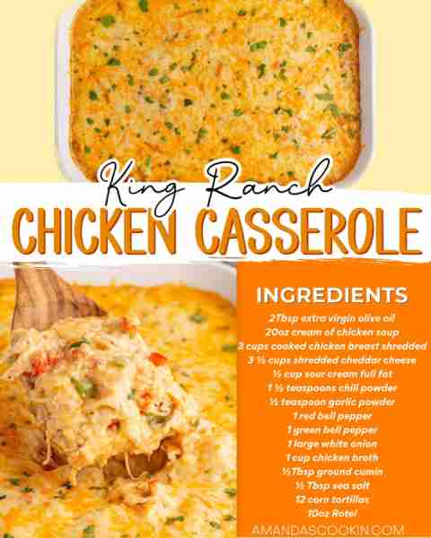KING RANCH CHICKEN CASSEROLE 😋 2 Tablespoons extra virgin olive oil 1 red bell pepper chopped 1 gre...