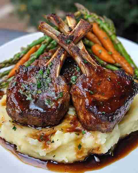🍽️ Soulfood Plate: Lamb Chops with Mashed Potatoes, Roasted Carrots, and Green Beans 😋✨ A savory,...