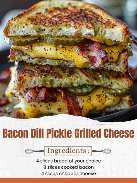 Dill Pickle Grilled Cheese Ingredients: 4 slices bread of your choice 8 slices cooked bacon 4 slices...