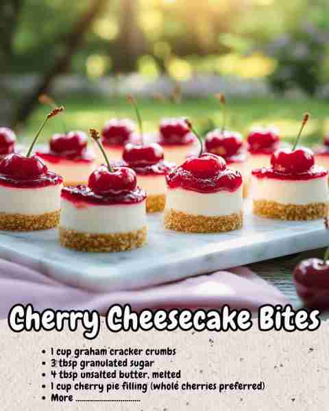 Cherry Cheesecake Bites are creamy, tangy, and topped with a glossy cherry on each mini delight! 🛒...