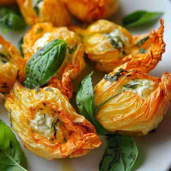 Italian Stuffed Flowers (Fiori di Zucca Ripieni) 🍴 Serves: 4-6 ⏱️ Prep Time: 20 mins | Cook Time: 1...