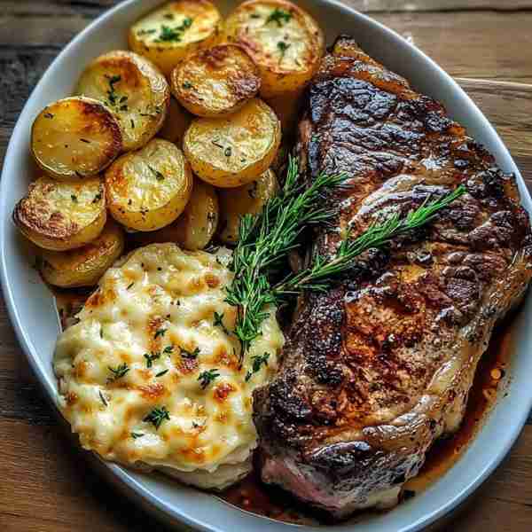 Tremendous Ribeye Steak with Cheesy Scalloped Potatoes Ingredients: For the Ribeye Steak: 2 ribeye s...
