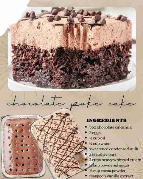 CHOCOLATE POKE CAKE! Check the comments ~~ box chocolate cake mix 3 eggs ½ cup oil ½ cup water sweet...