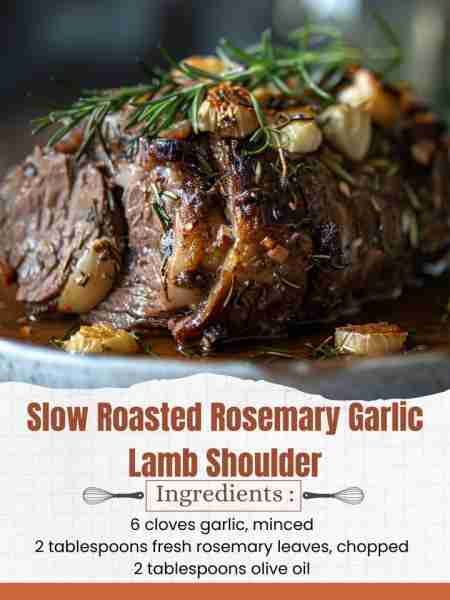 Slow Roasted Rosemary Garlic Lamb Shoulder Ingredients: 1 bone-in lamb shoulder, about 4-5 pounds 6...