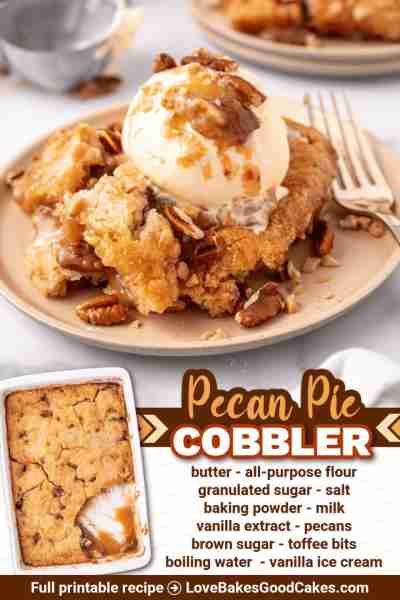 RECIPE - https://www.lovebakesgoodcakes.com/pecan-pie-cobbler/ Easy, gooey Pecan Pie Cobbler loaded...