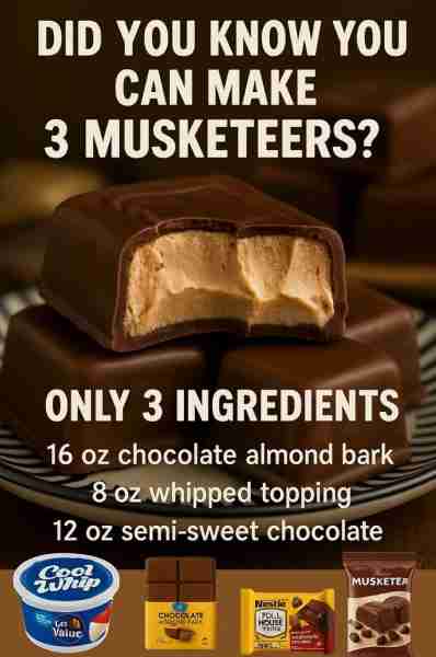 Craving a fluffy and chocolatey treat? 🍫 Homemade 3 Musketeers Candy Bars 🔸 2 cups of chocolate ch...