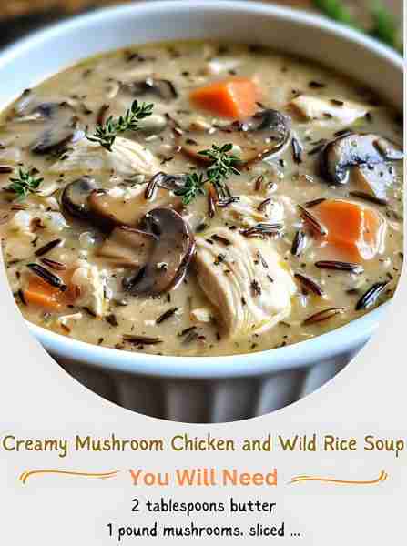 Creamy Mushroom Chicken and Wild Rice Soup Ingredients: For the Soup: 1 lb boneless, skinless chicke...