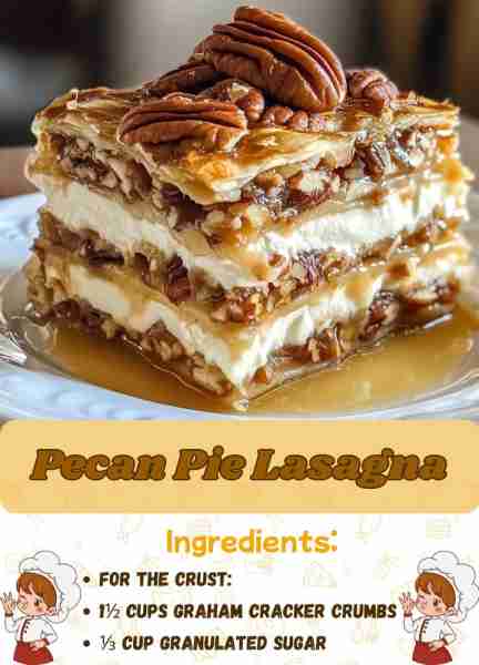 Pecan Pie Lasagna Ingredients: For the Crust: 1½ cups graham cracker crumbs ⅓ cup granulated sug...