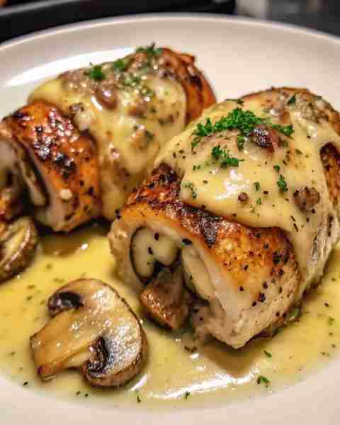 Cheesy Garlic Butter Mushroom Stuffed Chicken that’s sure to impress! 🍽️🌿 - Cheesy Garlic Butter Mu...