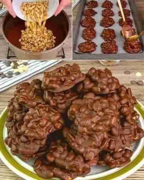 CHOCOLATE PECAN TURTLE CLUSTERS😋 Ingredients: 2 1/2 C pecans 1/2 C butter (I use salted) 1 C brown...