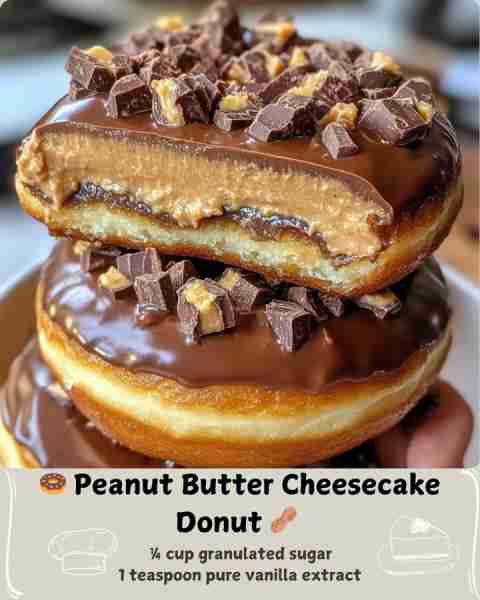 🍩 Peanut Butter Cheesecake Donut 🥜 Ingredients For the Donut Layers: 4 chocolate-glazed donuts ½ c...