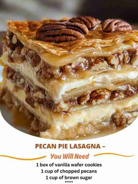 Pecan Pie Lasagna – Layers of Sweet, Nutty Perfection Ingredients: 1 box of vanilla wafer cookies 1...