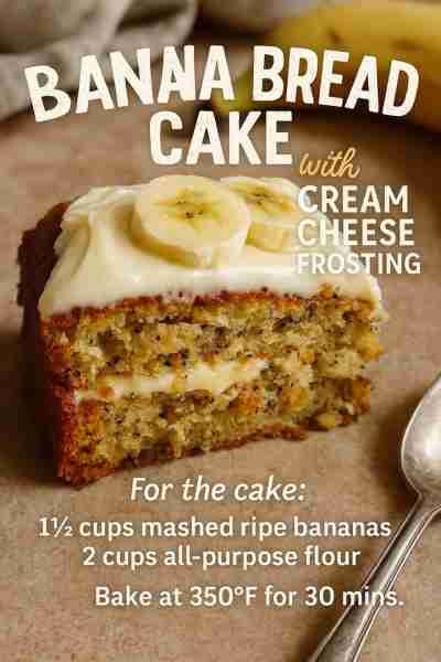 🍌 Banana Bread Cake with Cream Cheese Frosting 🍰 Cake Ingredients: 1½ cups mashed ripe bananas (ab...
