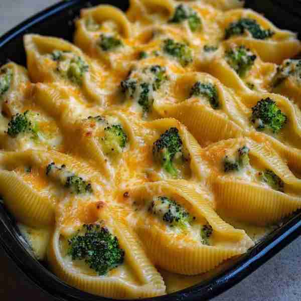 Cheesy Chicken & Broccoli Stuffed Shells 🧀🥦🍗 Ingredients: • 12 jumbo pasta shells, cooked and dra...