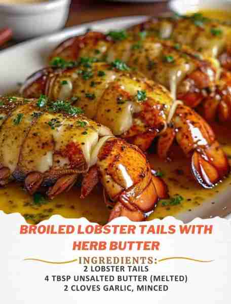 Broiled Lobster Tails with Herb Butter Ingredients: 2 lobster tails 4 tbsp unsalted butter (melted)...