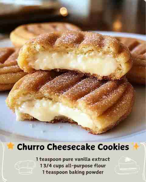 🌟 Churro Cheesecake Cookies ✨ Ingredients For the Cookies: 1 cup unsalted butter, softened 3/4 cup...