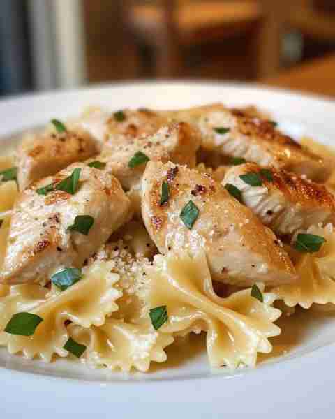 🍋🍗 Lemon Garlic Chicken with Parmesan Bowtie Pasta 🍝🧄 A creamy, zesty, and savory dish that’s pe...