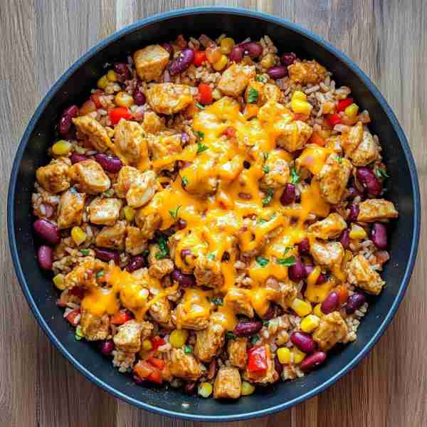 Loaded Tex-Mex Chicken Rice Skillet 🧀🌽🔥 Prep Time: 15 min | Cook Time: 20 min | Servings: 4 | Cal...