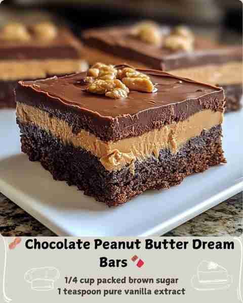 🥜 Chocolate Peanut Butter Dream Bars 🍫 Ingredients: For the Crust: 1 1/2 cups all-purpose flour 1/...