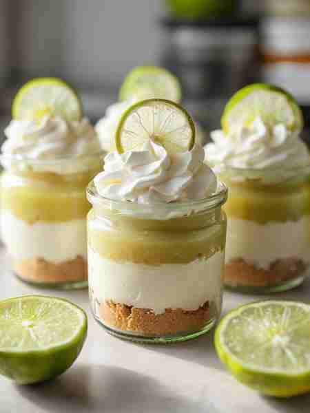 Easy Key Lime Cheesecake Jars Ingredients: • 1 cup graham cracker crumbs • 3 tbsp melted butter • 8...