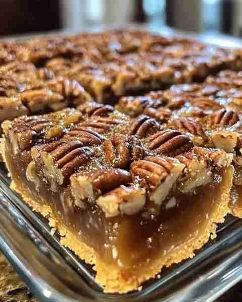 Effortless Pecan Pie Bars with Buttery Shortbread Crust Ingredients: 1 cup all-purpose flour 1/2 cup...