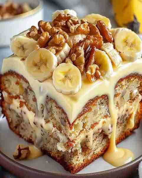 Moist Vanilla Banana Cake with Toasted Walnuts Ingredients: 3 cups all-purpose flour 2 teaspoons bak...