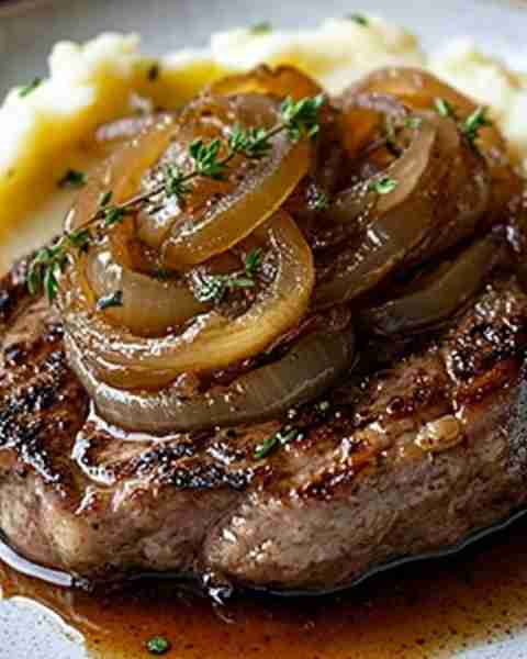 Seared Steak with Caramelized Onions and Creamy Mashed Potatoes Ingredients: For the Steak: 2 ribeye...