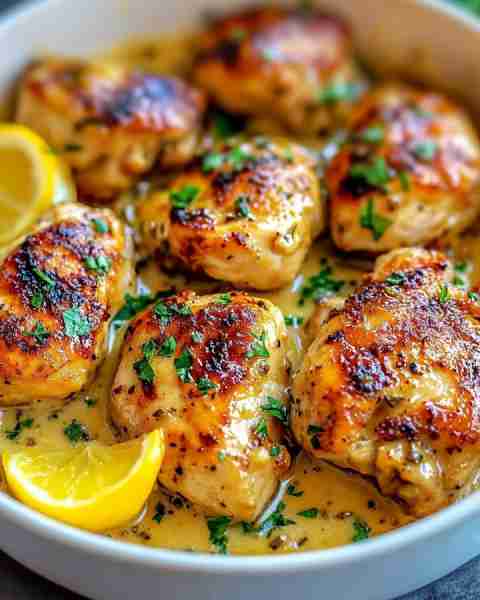 Rich and Flavorful Creamy Garlic Chicken 🧄🍋 Ingredients: - 6 chicken thighs (bone-in or boneless...