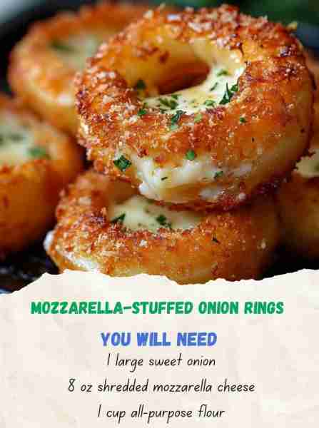 Get ready to impress your friends with these crispy, cheesy mozzarella-stuffed onion rings drizzled...