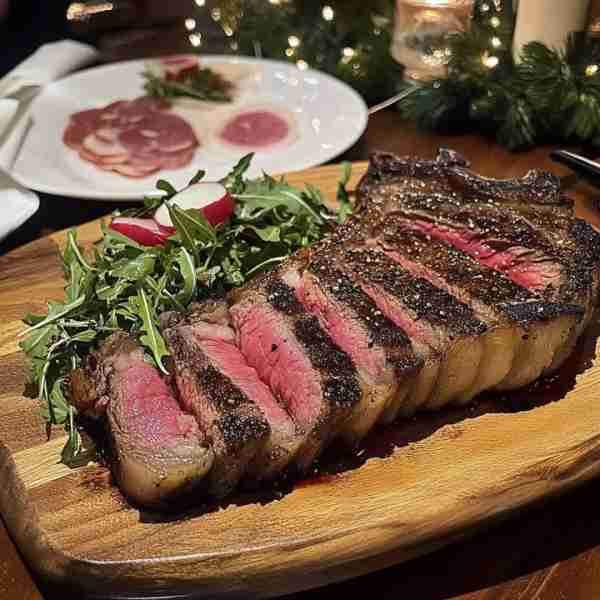 Grilled Bone-In Ribeye with Holiday Herb Salad & Cured Meat Starter Ingredients: For the Ribeye Stea...