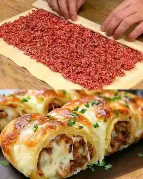 Savory Puff Pastry with Minced Meat and Cheese For the Filling: Puff pastry (1 sheet or as needed) B...
