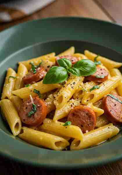 🌭✨ Creamy Sausage & Cheese Penne – Quick & Flavorful! 🍝🧀 Prep Time: 10 minutes Cook Time: 15 min...