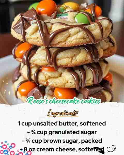 Reese's cheesecake cookies Ingredients for the cookie dough: - 1 cup unsalted butter, softened - ¾ c...